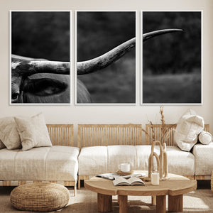 Cow Longhorn Wall Art | Black and White Print | Ready to