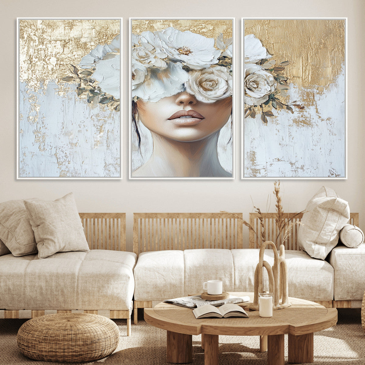 Golden Petal Wall Art - Canvas Print Flower Head Woman