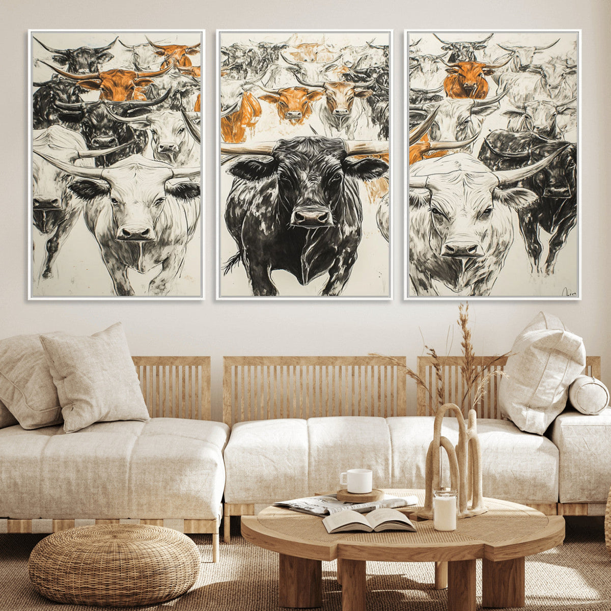 Texas Longhorn Wall Art Canvas Print – Herd Abstract Cow