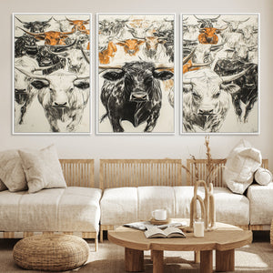 Texas Longhorn Wall Art Canvas Print – Herd Abstract Cow