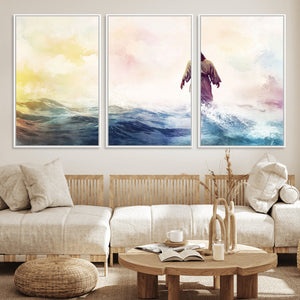 Watercolor Jesus Walking on Water Canvas Print, Christian