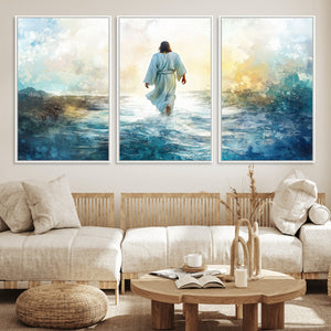 Watercolor Jesus Walking on Water Canvas Print, Christian
