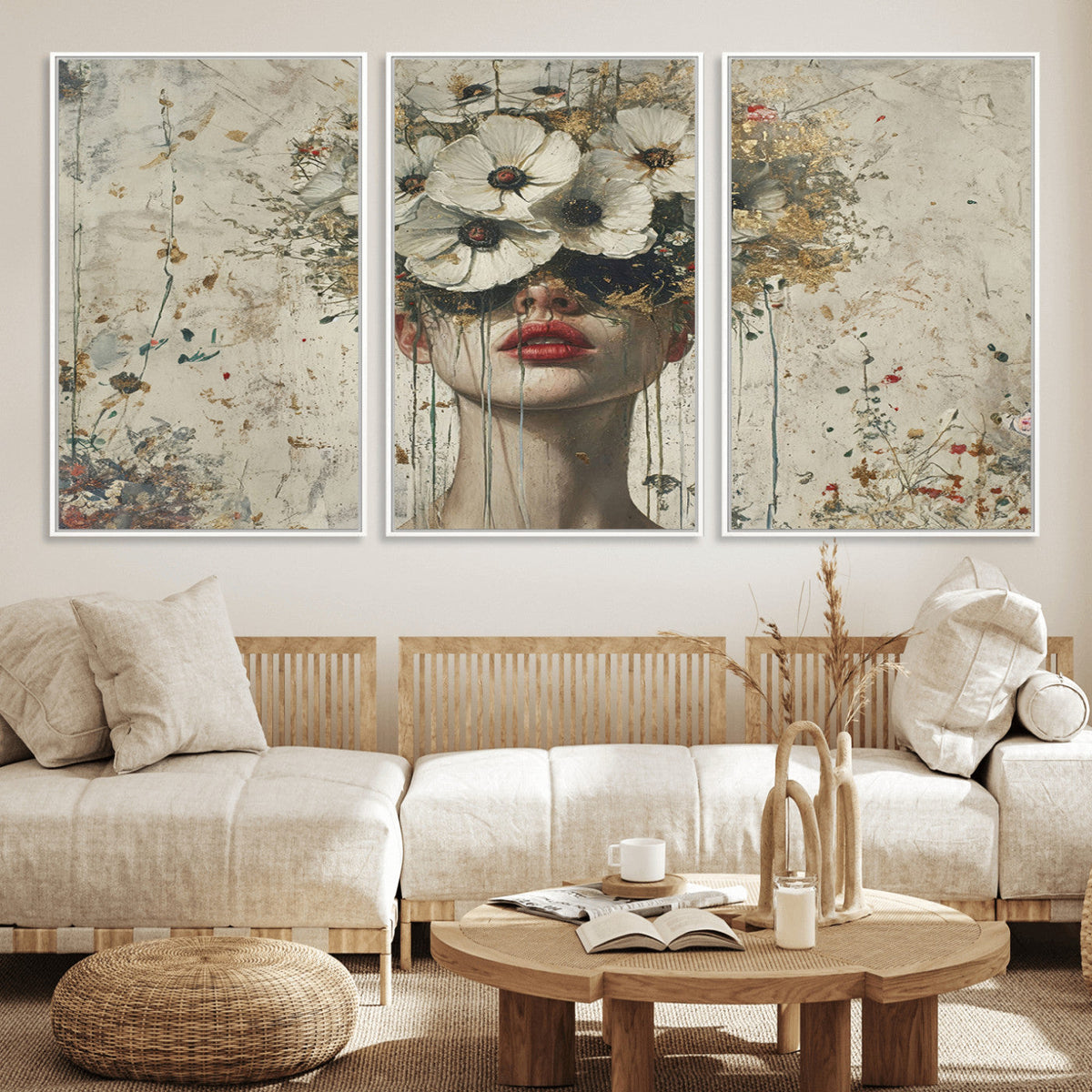 Abstract Floral Women Patel Wall Art Canvas Print