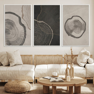 Modern Abstract Tree Ring Canvas Art Set | 3 Panel Large