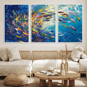 Colorful Swirling Fish School Wall Art Canvas Print |
