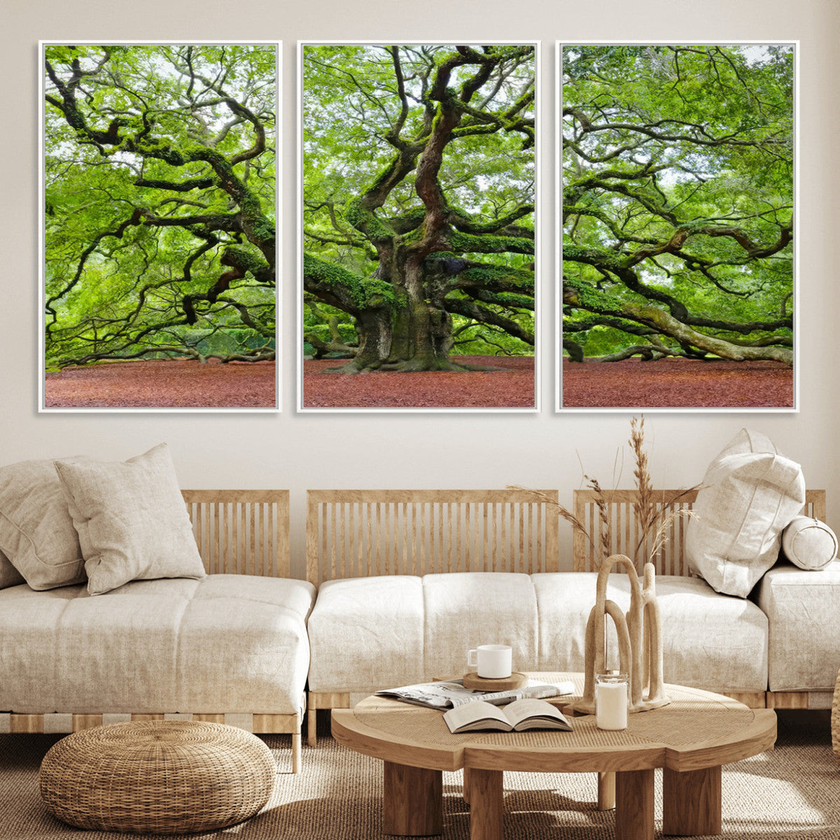Framed Angel Oak Tree Wall Art - 3-Panel Canvas Prints,