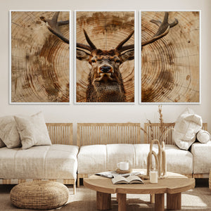 Wood Abstract Deer Wall Art | Rustic Wildlife Canvas Print |