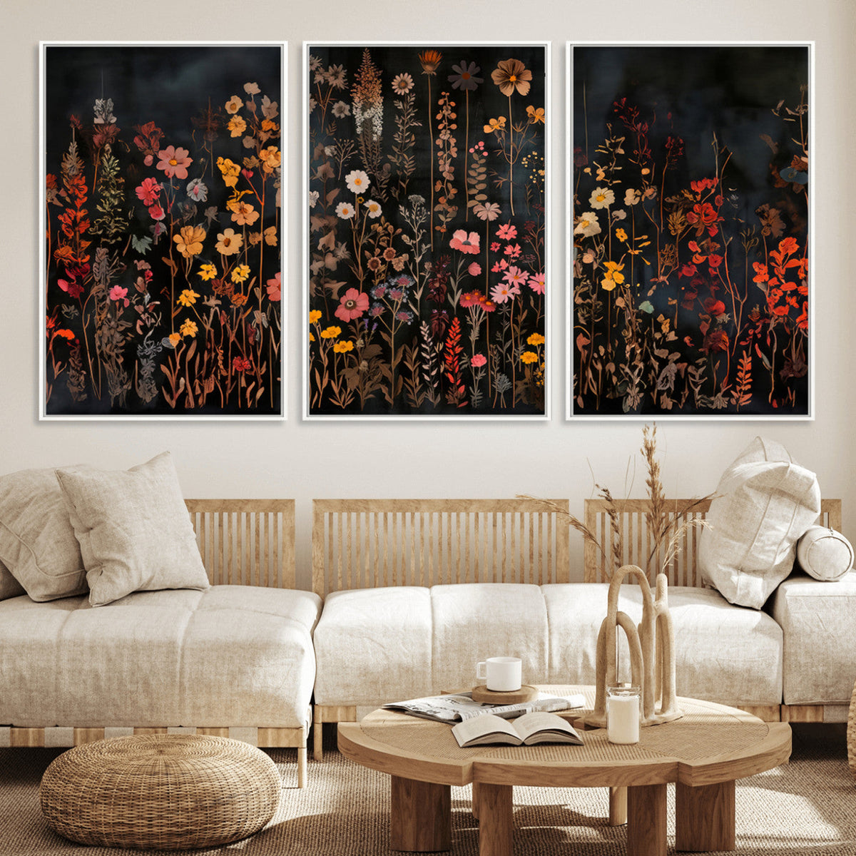 Large Floral Painting Print Illustration Flowers Canvas Wall