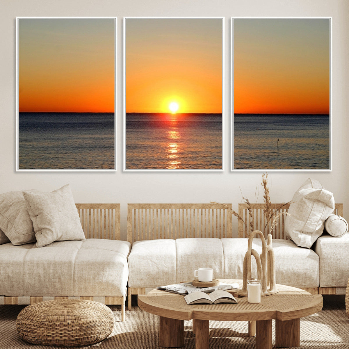 Golden Horizon Sunset Over Ocean Wall Art Canvas Print –