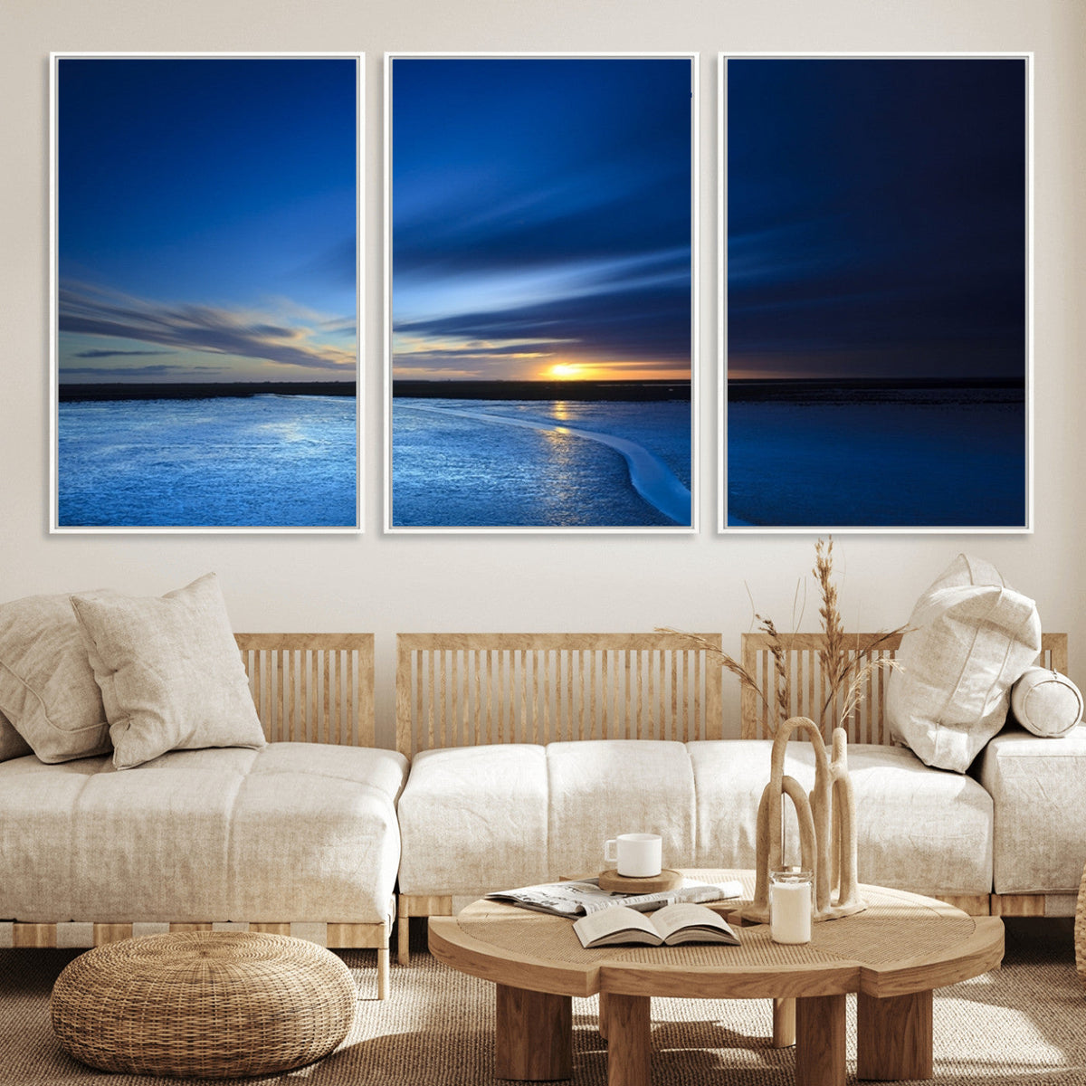 Blue Sunset Ocean Canvas Wall Art Print – Serene Coastal