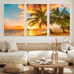 Tropical Sunset Beach Canvas Wall Art Print – Vibrant Palm