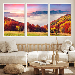 Autumn Mountain Foggy Landscape Wall Art Canvas Print |