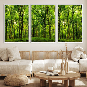 Lush Green Forest Canvas Print | 3-Panel Forest Wall Art |