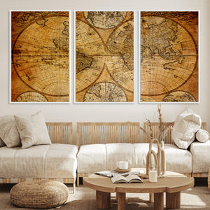 Vintage World Map Canvas Print – Antique Push Pin Travel