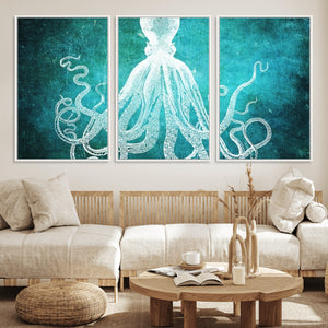Green Octopus Abstract Wall Art Canvas Print