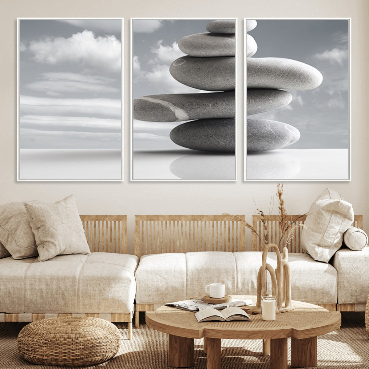 Still Life Black and White Zen Stones Wall Art Canvas,
