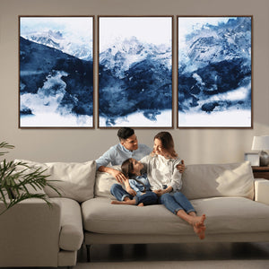 Abstract Blue Mountain Canvas Wall Art – Modern Triptych
