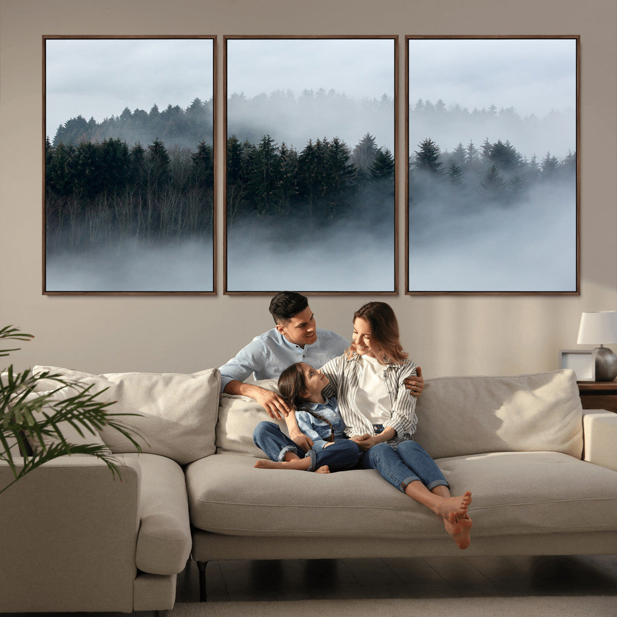 Autumn and Misty Trees in the Forest Wall Art Canvas Print,