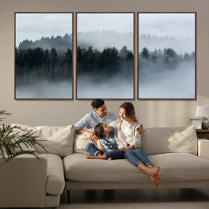 Autumn and Misty Trees in the Forest Wall Art Canvas Print,