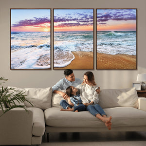 Coastal Sunset Art Beach Canvas Wall Art Print | Ocean Waves