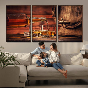Whiskey and Cigar Canvas Wall Art | 3 Panel Bar Room Decor