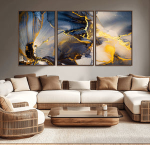 Large Abstract Wall Art Print -  Gold and Blue Abstract