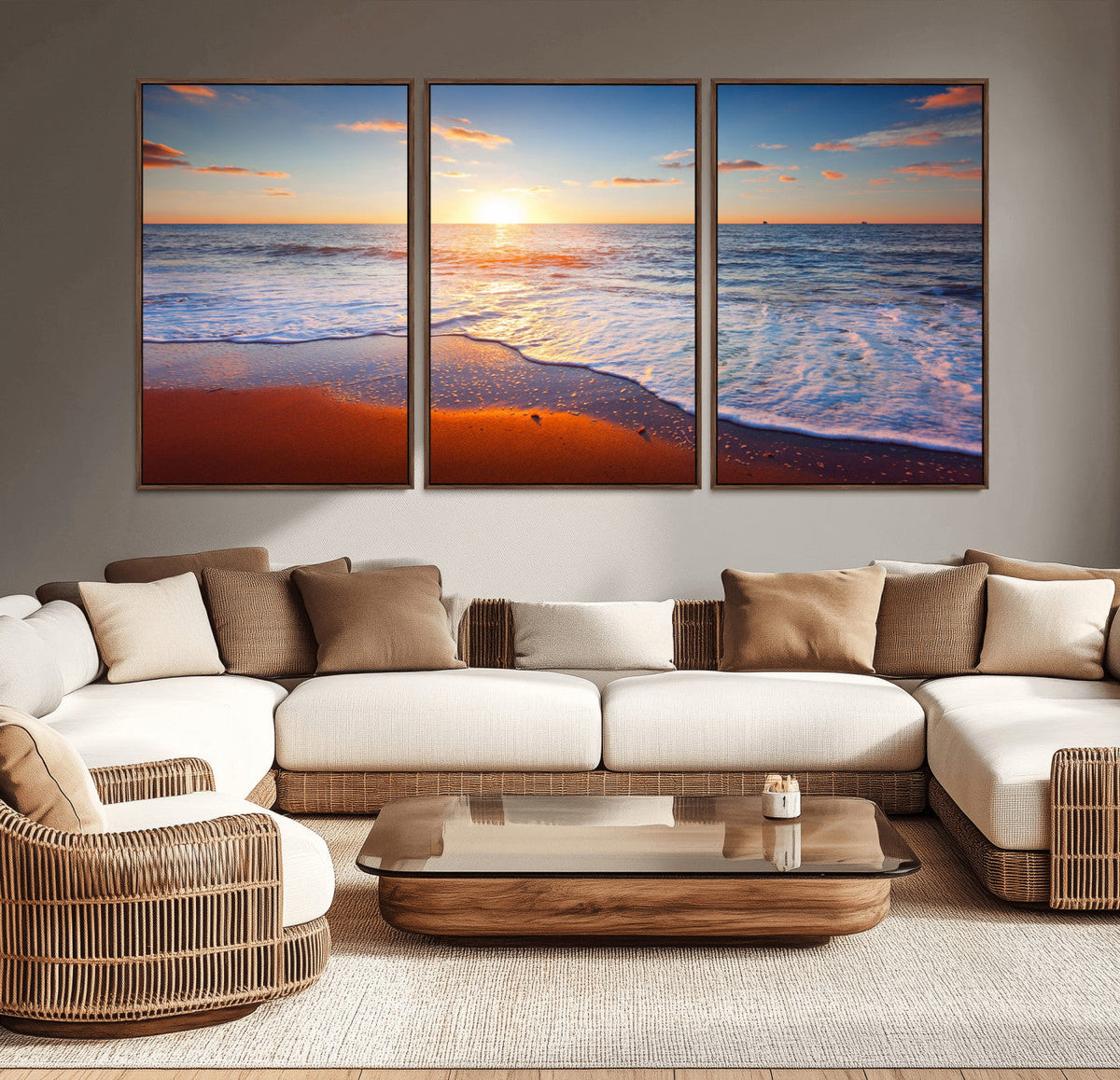 Tropical Ocean Sunset Wall Art Canvas Print, Golden Beach