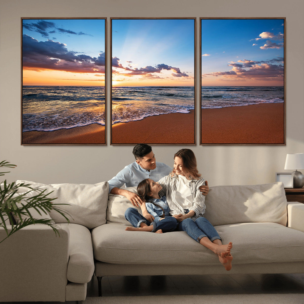 Serene Ocean Sunset Canvas Print, Golden Hour Beach Wall