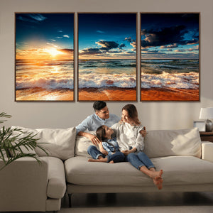 Golden Hour Sunset Over Ocean Waves Wall Art Canvas Print |