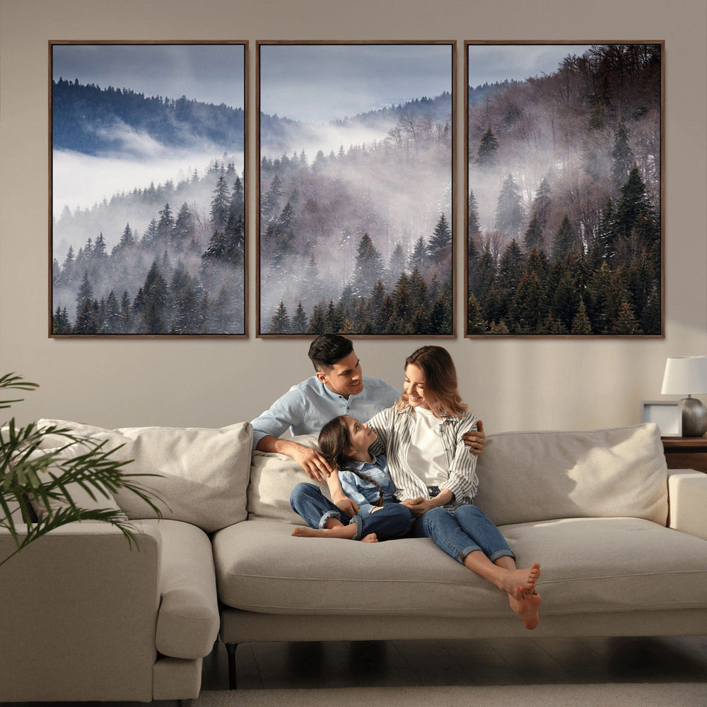 Beautiful Rising Fog in Winter Mountain Landscape- Framed