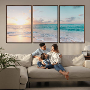 Tranquil Ocean Beach Sunset Canvas Wall Art | 3-Panel