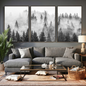 Forest Wall Art Print | Foggy Pine Forest Canvas Wall Art -