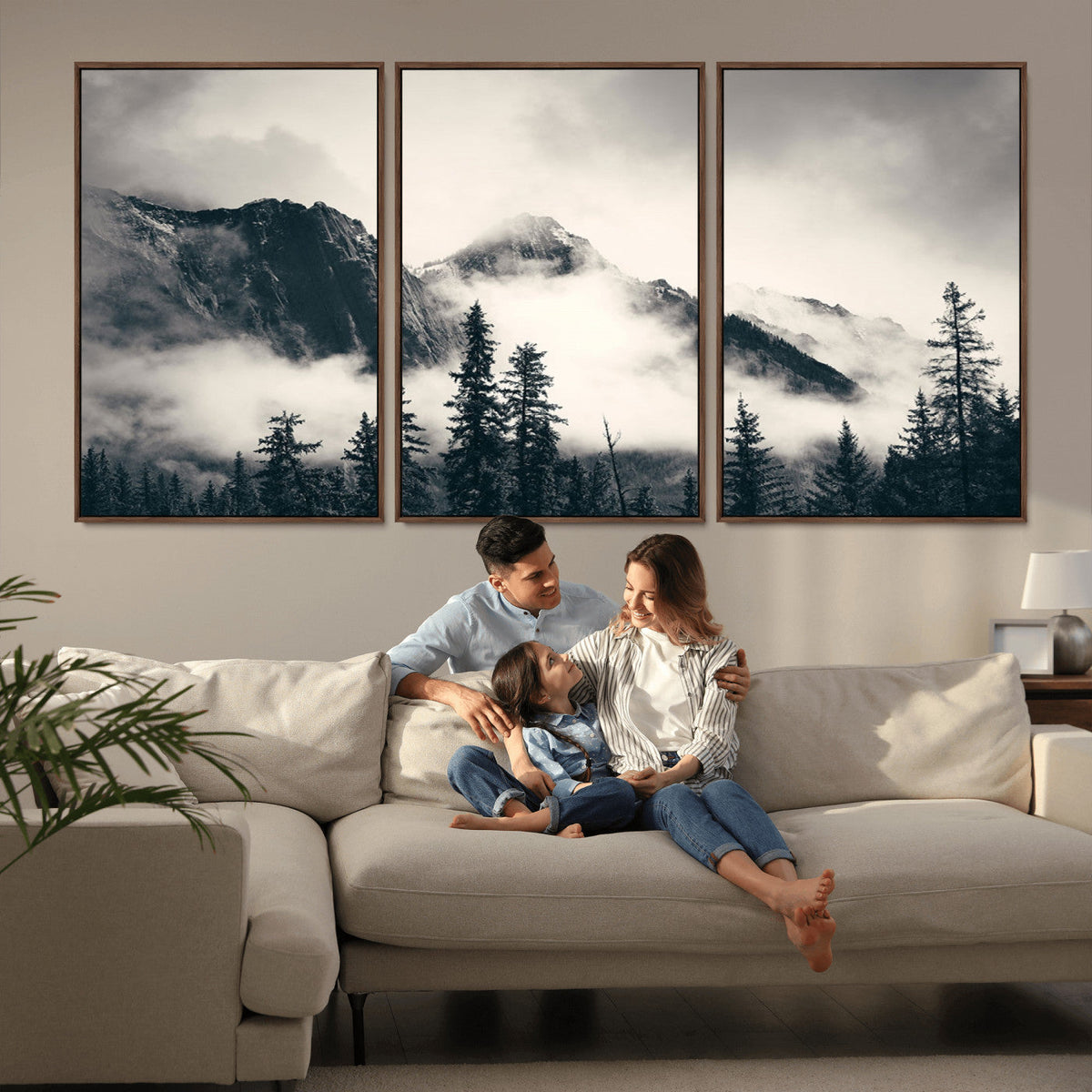 Large Foggy Mountain Forest Wall Art Canvas Print | Misty