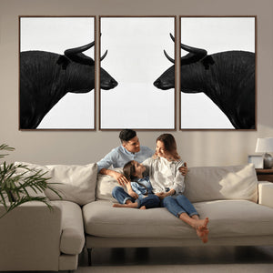 Spanish Bull Art - Framed Black and White Bull Canvas Print