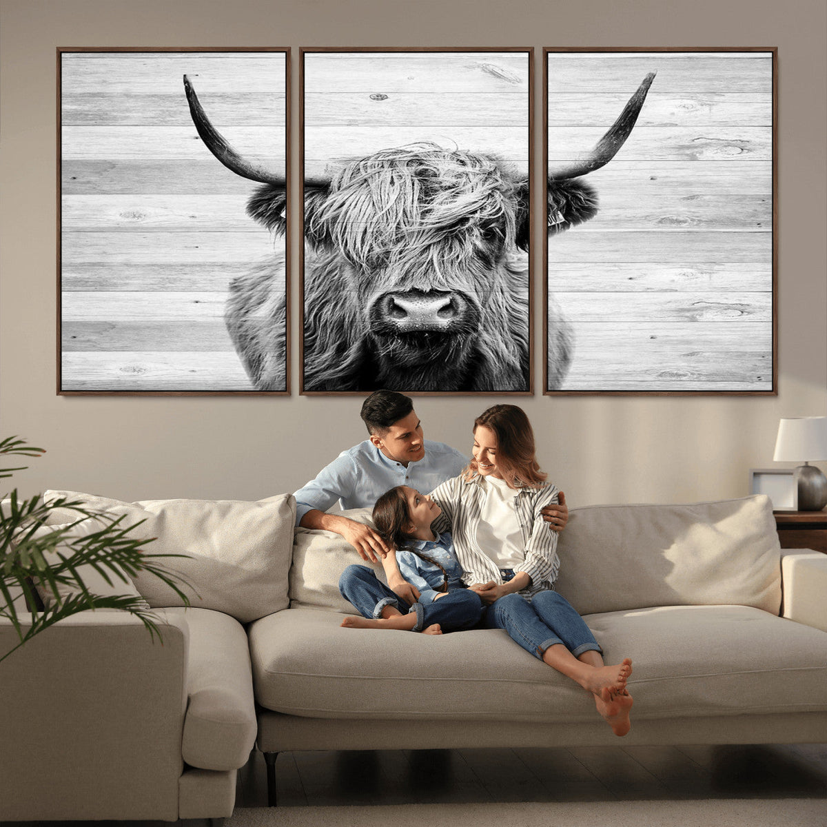 Scottish Highland Cow Cattle Art Print on Wood Background