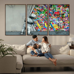 Banksy Colorful Street Graffiti Canvas Wall Art Print,