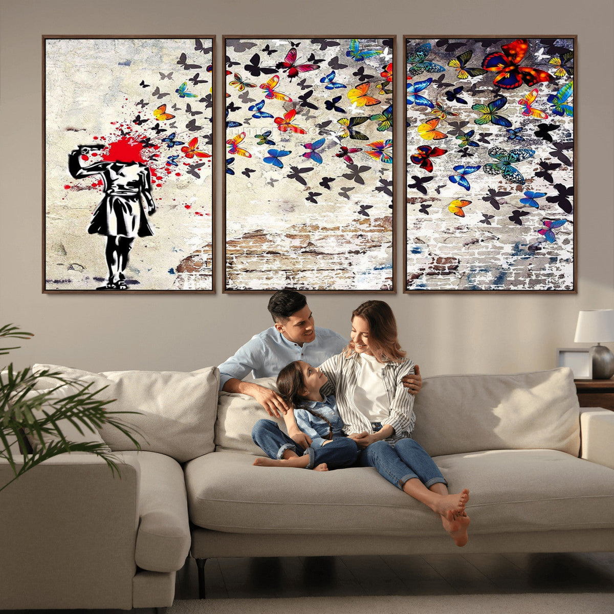 Banksy Art Butterfly Girl Explosion Canvas Art – Vibrant
