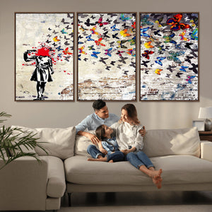 Banksy Art Butterfly Girl Explosion Canvas Art – Vibrant