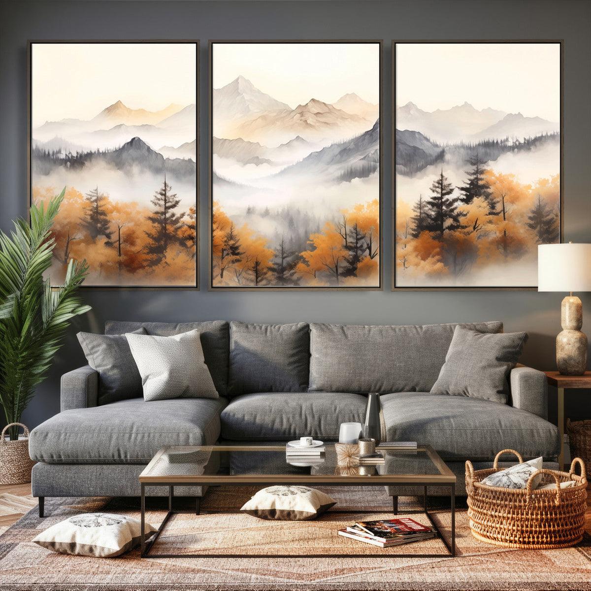 Abstract Mountain Wall Art | Misty Mountain Forest and