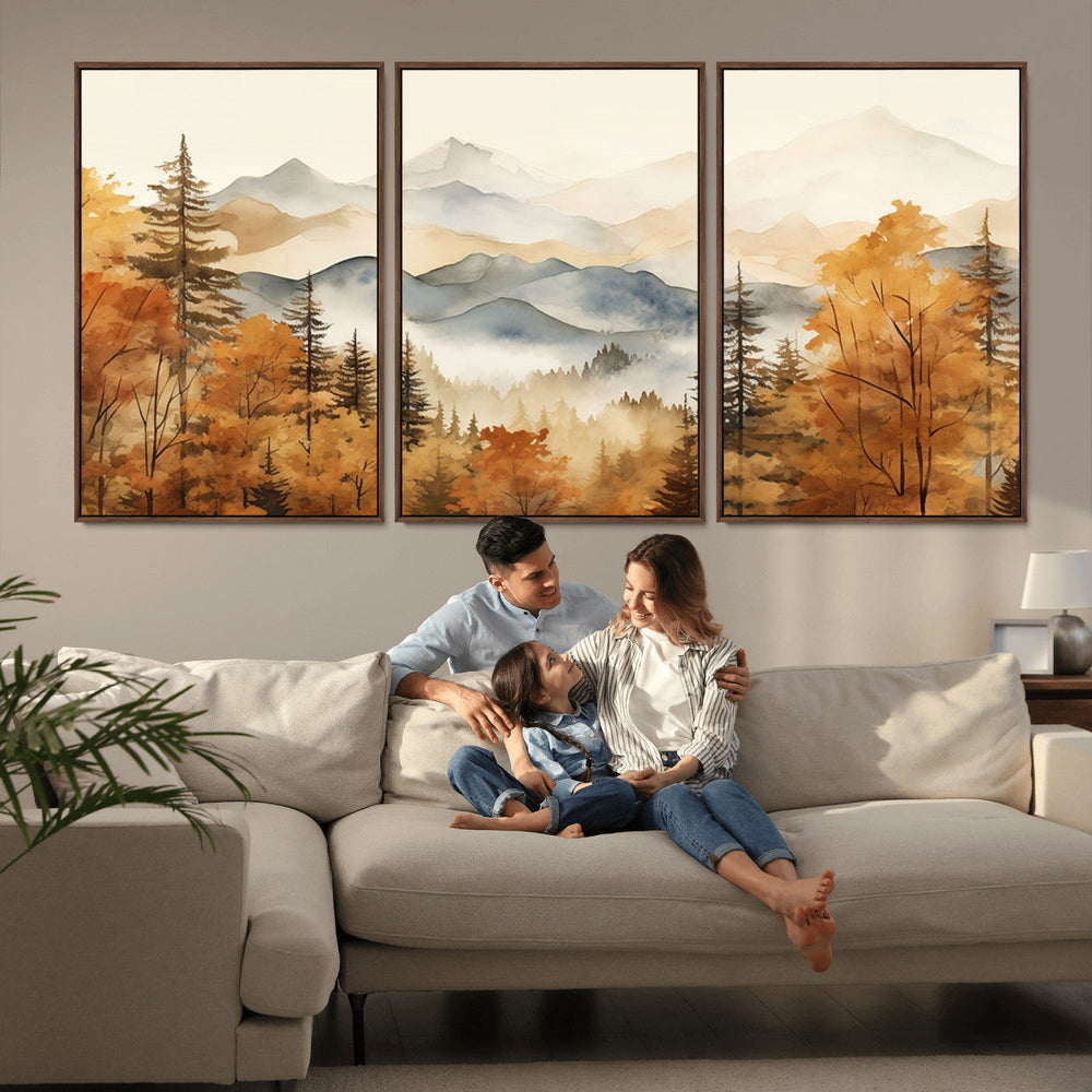 Golden Autumn Forest Wall Art Canvas | Mountain Landscape