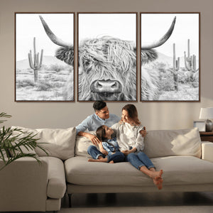 Rustic Charm | Cow Longhorn Black White Bighorn Wall Art