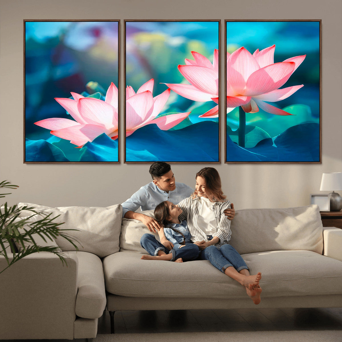 Pink Lotus Flower Canvas Wall Art | Vibrant Floral Wall
