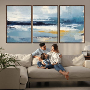 Abstract Ocean Canvas Wall Art - Coastal Blue and Gold