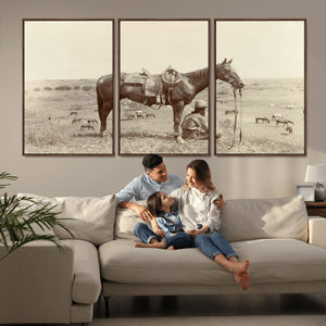 Cowboy Wall Art - Western Horse Canvas Print - Vintage
