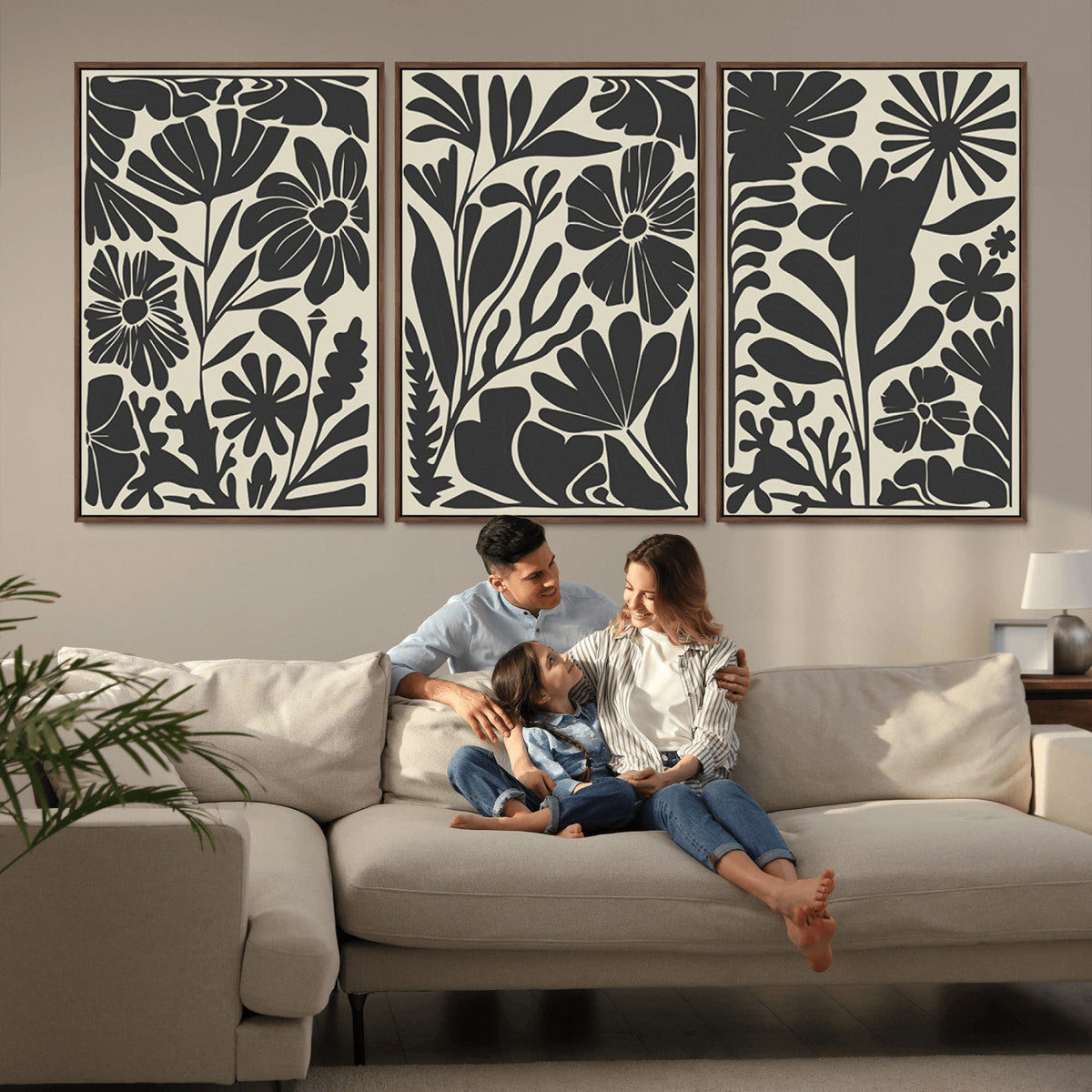 Modern Botanical Wall Art - Floral Black and White Canvas
