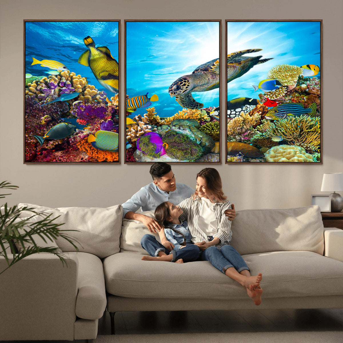 Colorful Coral Reef and Sea Life Turtle Canvas Print,