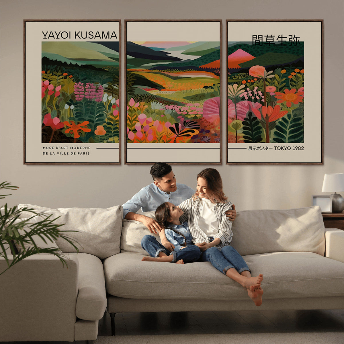 Yayoi Kusama Landscape Canvas Print, Vibrant Floral Mountain