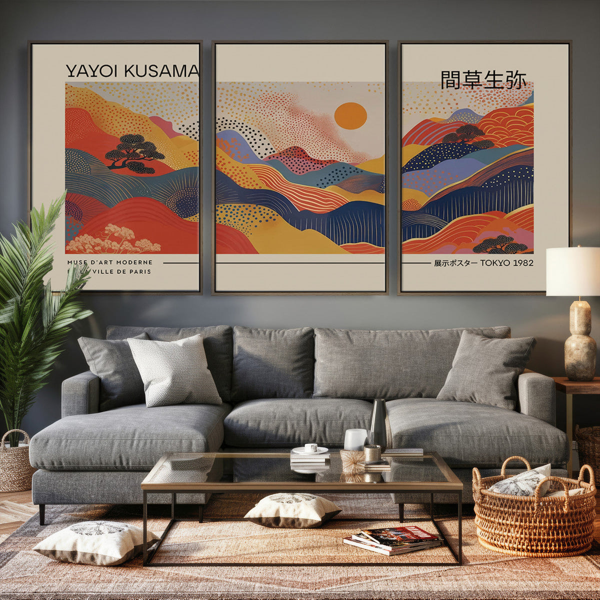 Yayoi Kusama Landscape Canvas Print, Vibrant Floral Mountain