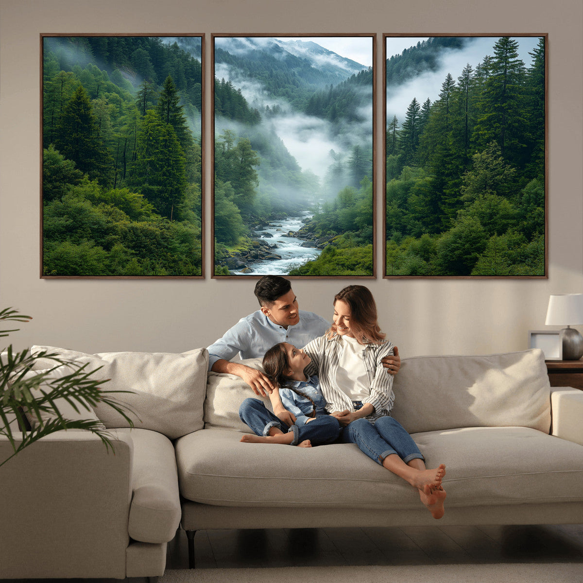 Mountain Forest River Canvas Wall Art Print - Serene Nature