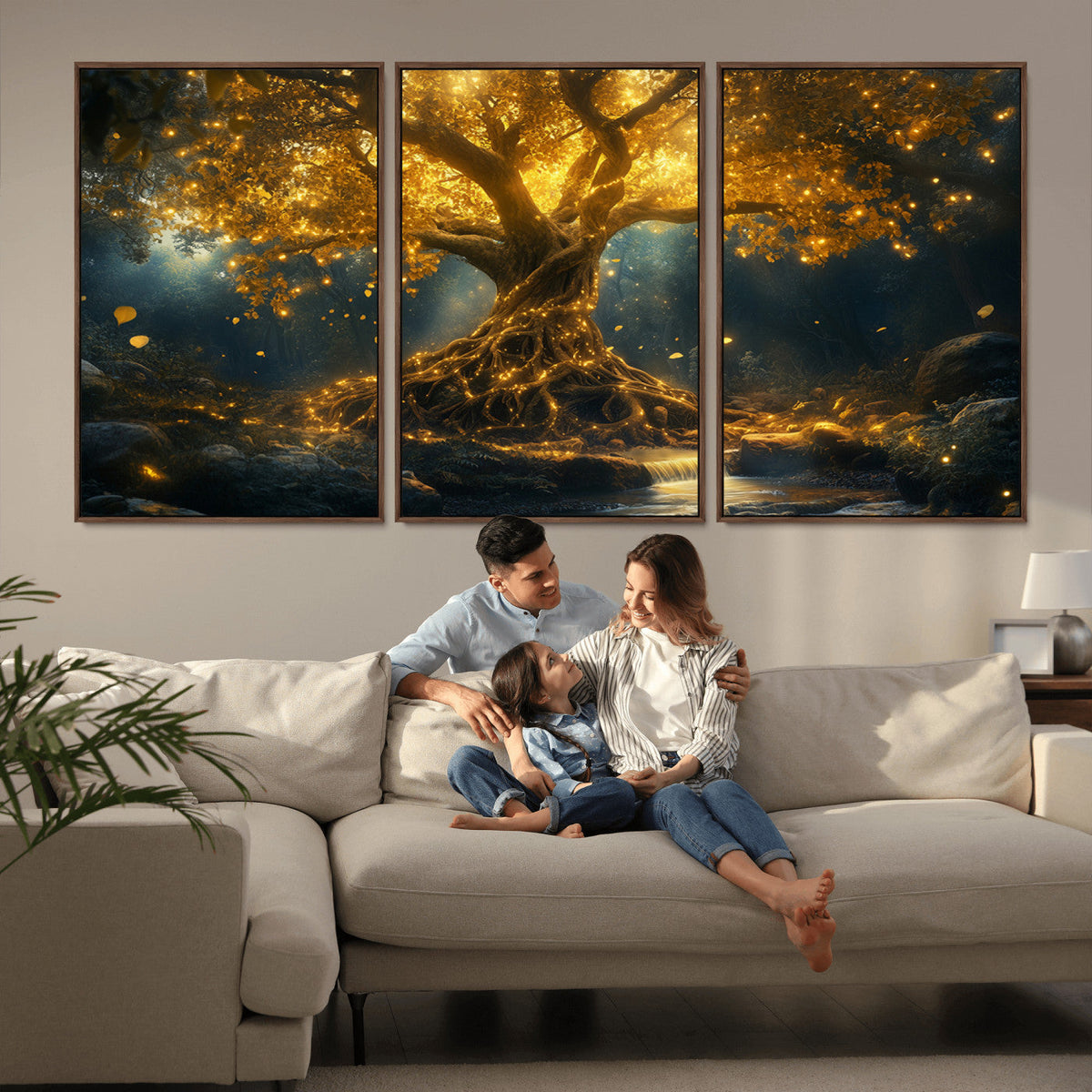 Golden Tree of Life Canvas Wall Art Print - Majestic Glowing